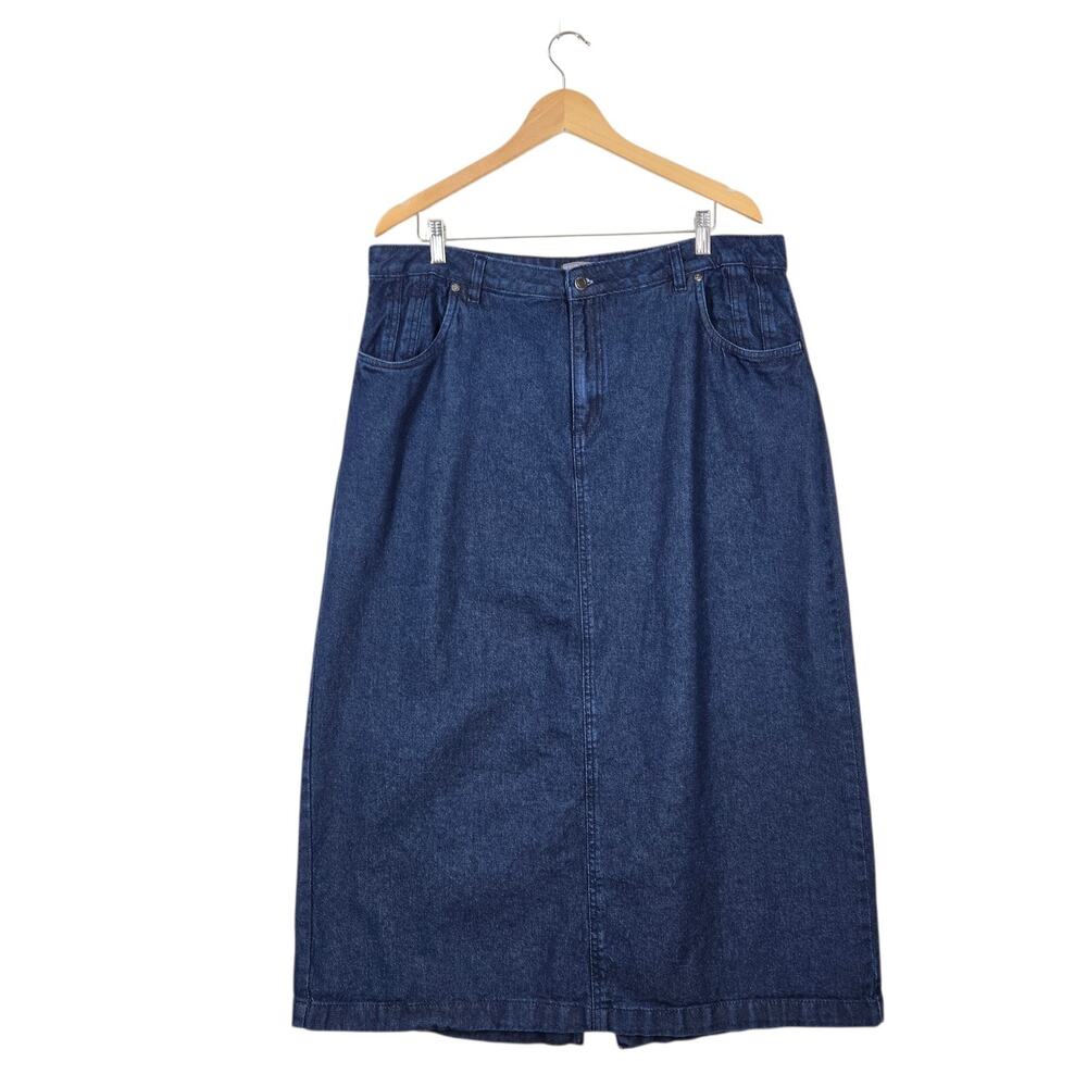 Vintage Jessica London Denim Midi or Maxi Jean Skirt 18W Dark Wash Blue Modest